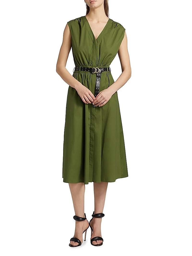 Cotton Poplin Belted Midi-Dress