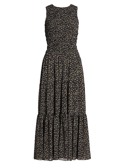 Smocked Floral Fit & Flare Maxi Dress