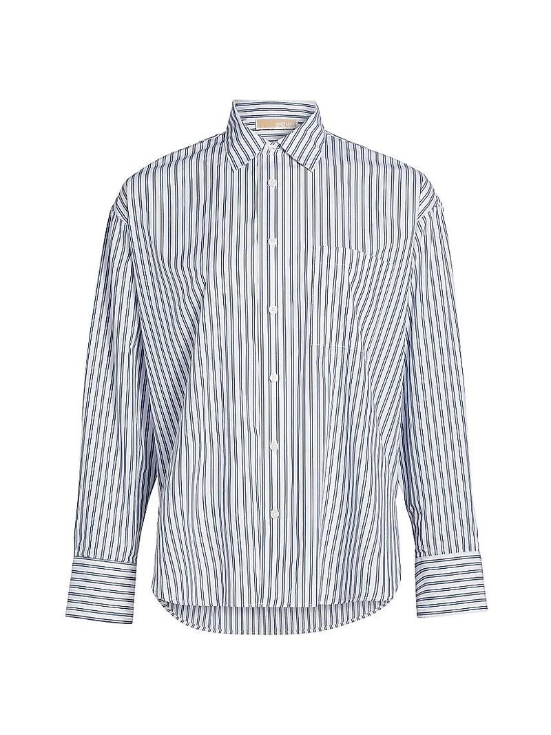 Striped Cotton Poplin Button-Front Shirt