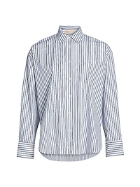 Striped Cotton Poplin Button-Front Shirt