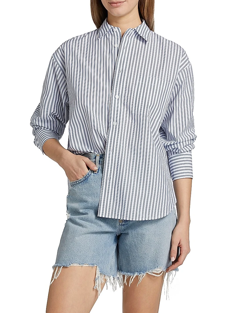 Striped Cotton Poplin Button-Front Shirt
