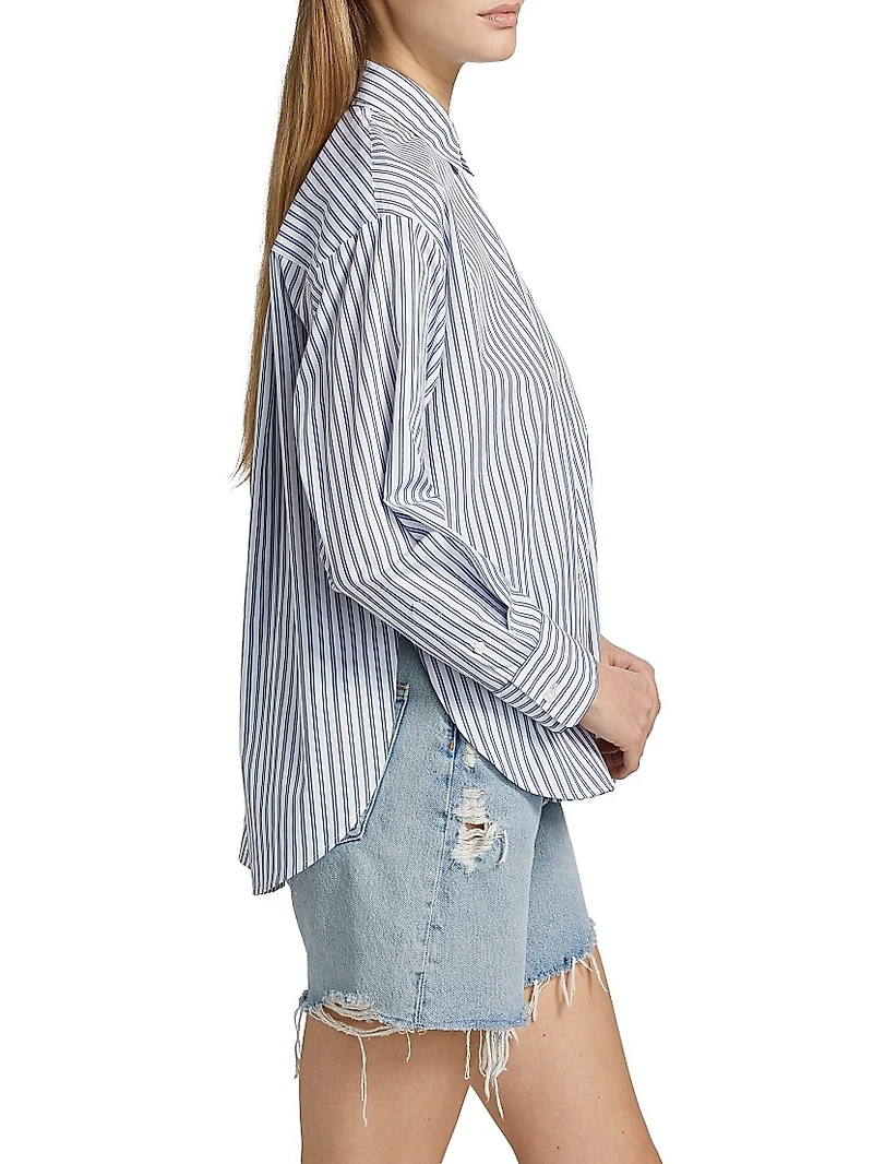 Striped Cotton Poplin Button-Front Shirt
