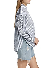 Striped Cotton Poplin Button-Front Shirt