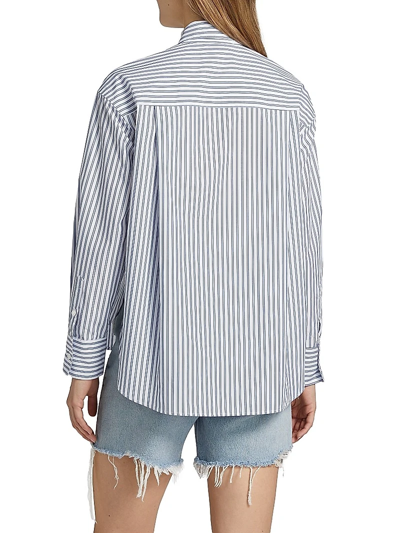 Striped Cotton Poplin Button-Front Shirt