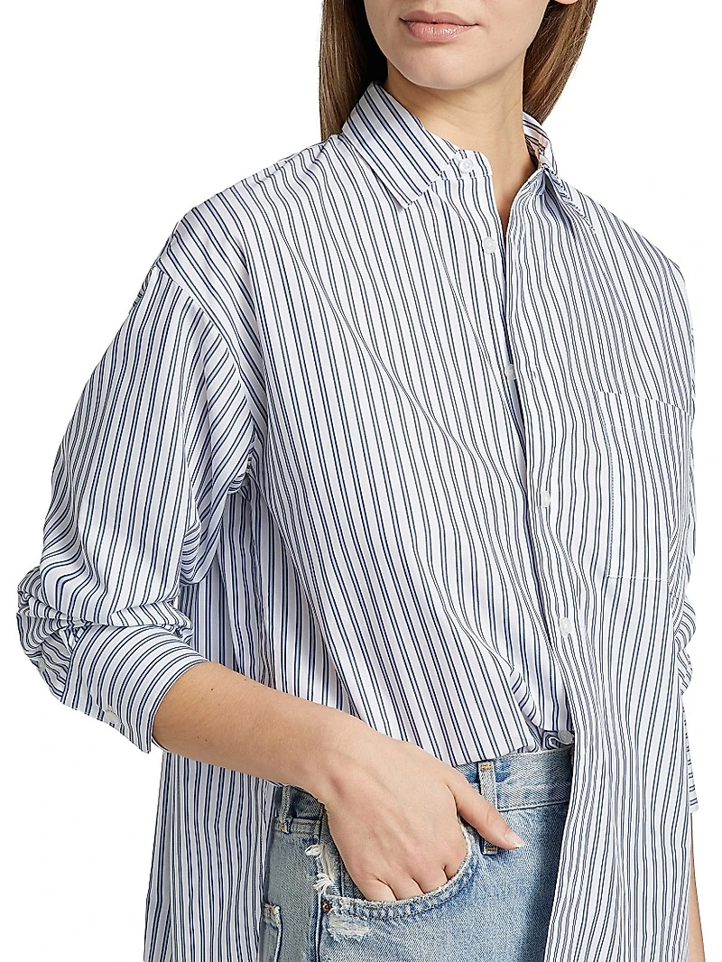 Striped Cotton Poplin Button-Front Shirt
