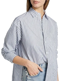 Striped Cotton Poplin Button-Front Shirt