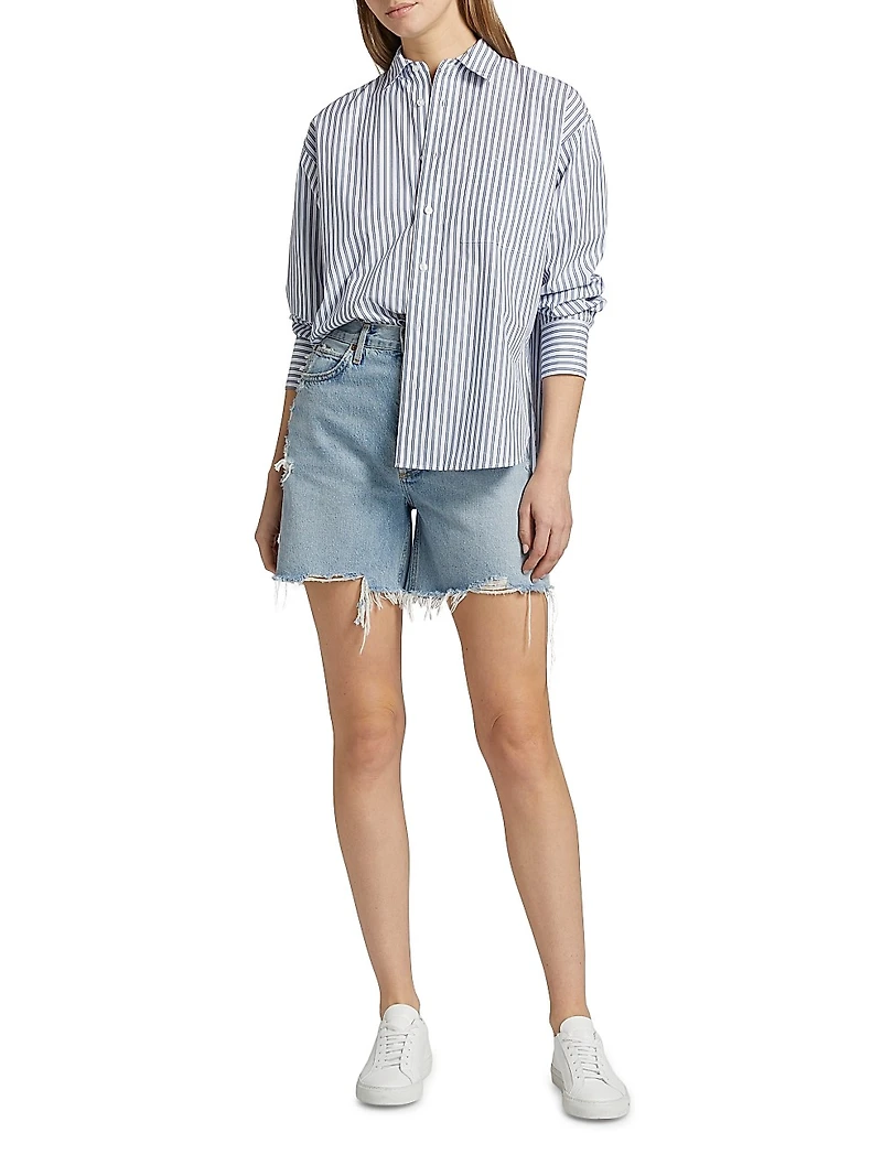 Striped Cotton Poplin Button-Front Shirt