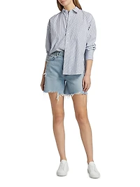 Striped Cotton Poplin Button-Front Shirt