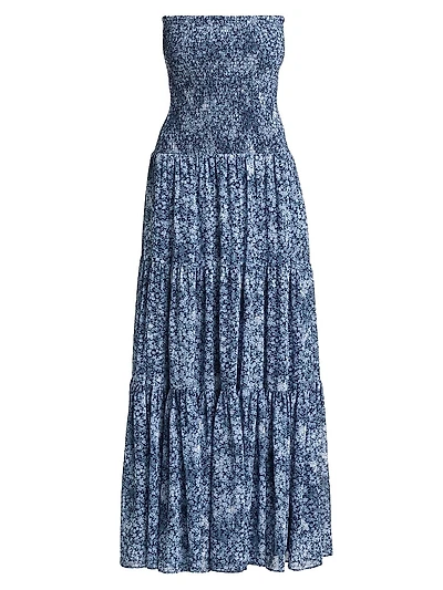 Floral Smocked Strapless Tiered Maxi Dress