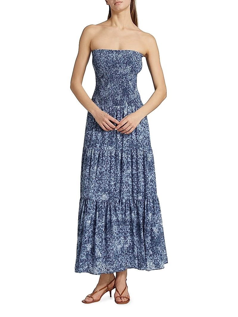 Floral Smocked Strapless Tiered Maxi Dress