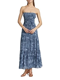 Floral Smocked Strapless Tiered Maxi Dress