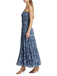 Floral Smocked Strapless Tiered Maxi Dress