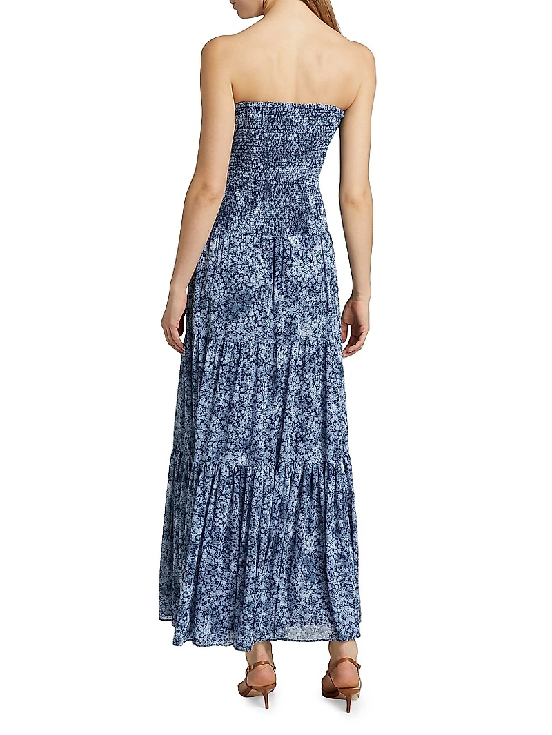 Floral Smocked Strapless Tiered Maxi Dress