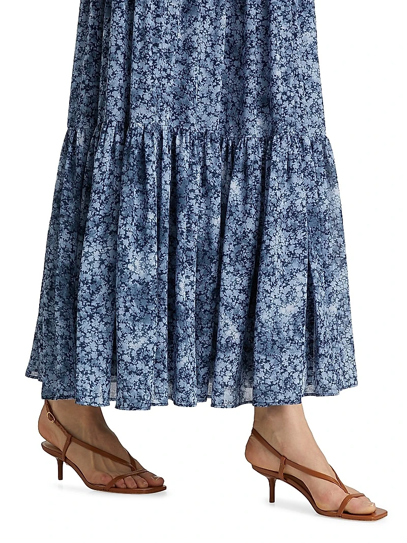 Floral Smocked Strapless Tiered Maxi Dress