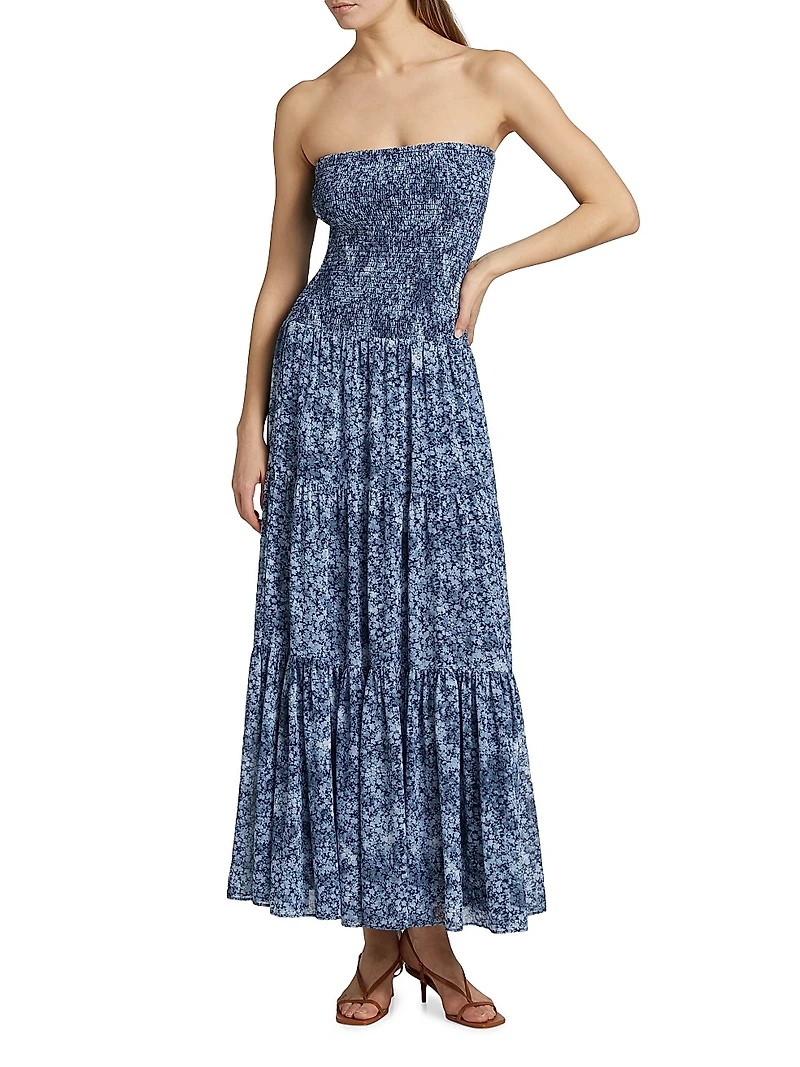 Floral Smocked Strapless Tiered Maxi Dress