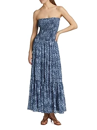 Floral Smocked Strapless Tiered Maxi Dress