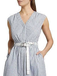 Belted Striped Cotton Midi-Dress