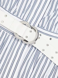 Belted Striped Cotton Midi-Dress