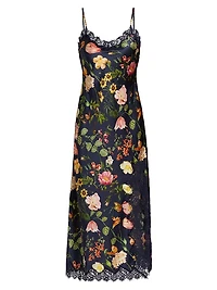 Granada Floral Lace-Trimmed Stretch-Silk Midi-Dress
