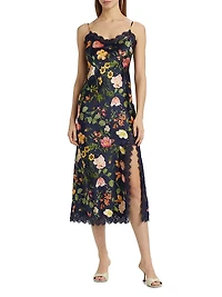 Granada Floral Lace-Trimmed Stretch-Silk Midi-Dress