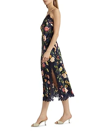 Granada Floral Lace-Trimmed Stretch-Silk Midi-Dress