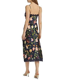 Granada Floral Lace-Trimmed Stretch-Silk Midi-Dress