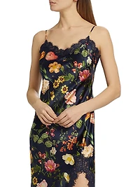 Granada Floral Lace-Trimmed Stretch-Silk Midi-Dress