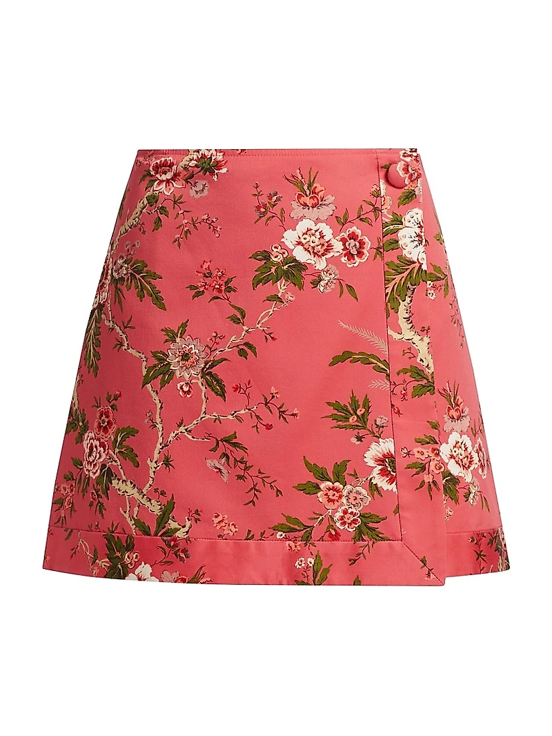 Kitty Floral Stretch Cotton A-Line Miniskirt
