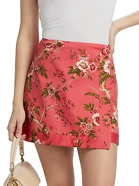 Kitty Floral Stretch Cotton A-Line Miniskirt