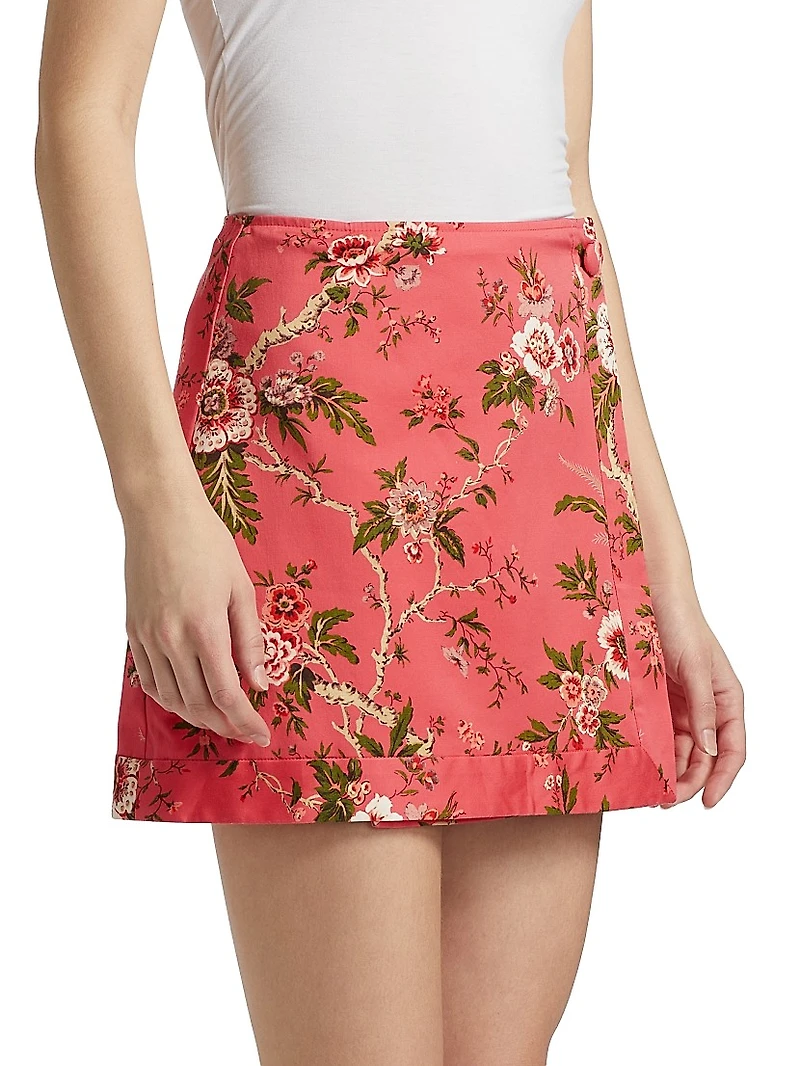 Kitty Floral Stretch Cotton A-Line Miniskirt