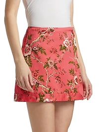 Kitty Floral Stretch Cotton A-Line Miniskirt