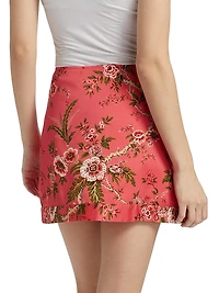 Kitty Floral Stretch Cotton A-Line Miniskirt