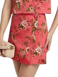 Kitty Floral Stretch Cotton A-Line Miniskirt