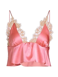 Orchid Lace-Trimmed Silk Crop Cami