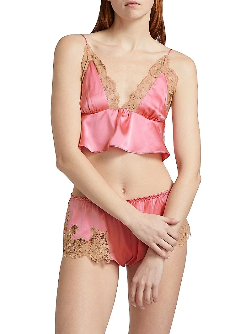 Orchid Lace-Trimmed Silk Crop Cami