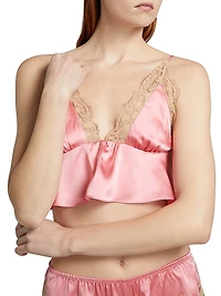 Orchid Lace-Trimmed Silk Crop Cami