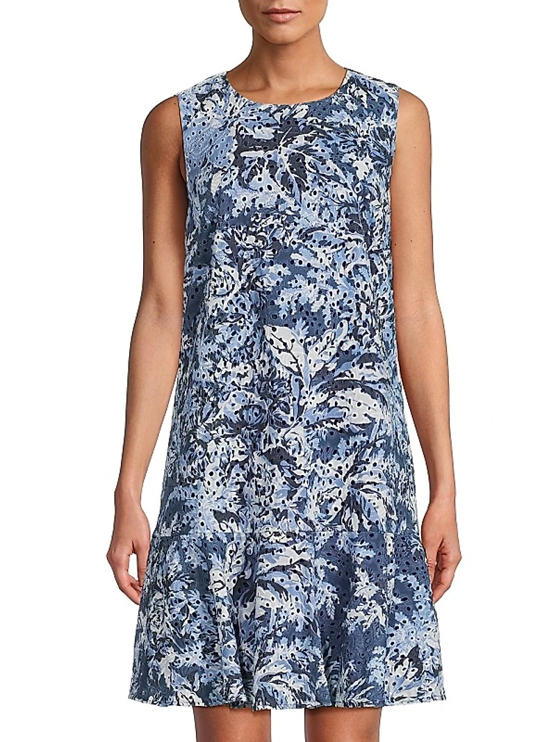 Mue Eyelet Printed Minidress
