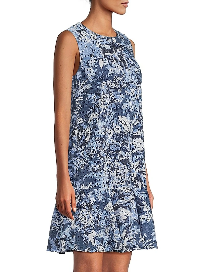 Mue Eyelet Printed Minidress