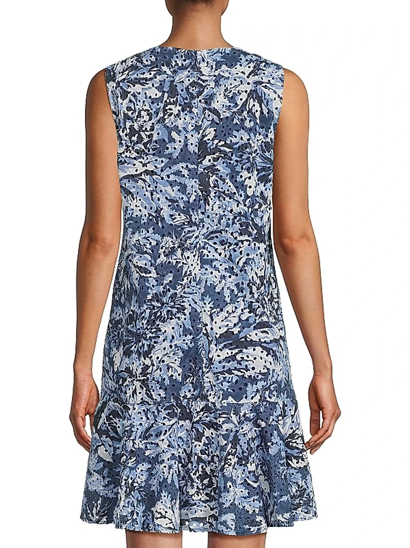 Mue Eyelet Printed Minidress