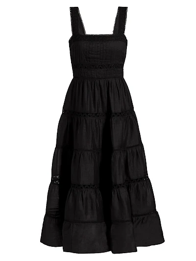 Lucien Tiered Ramie A-Line Midi-Dress