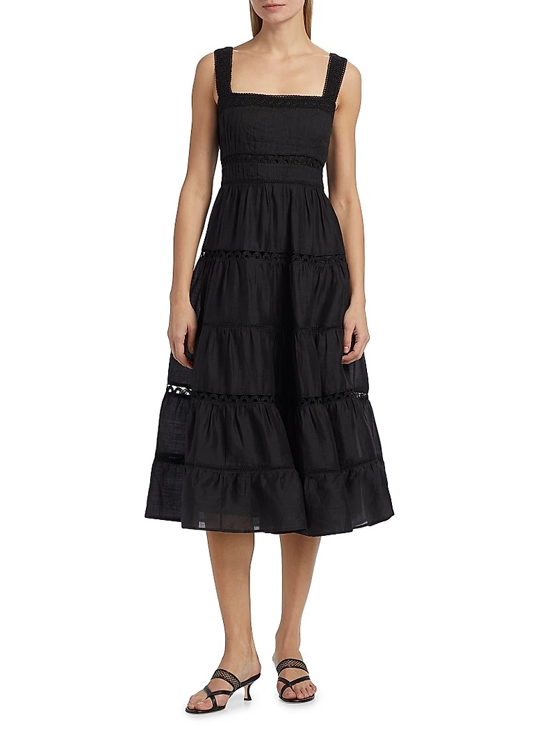 Lucien Tiered Ramie A-Line Midi-Dress