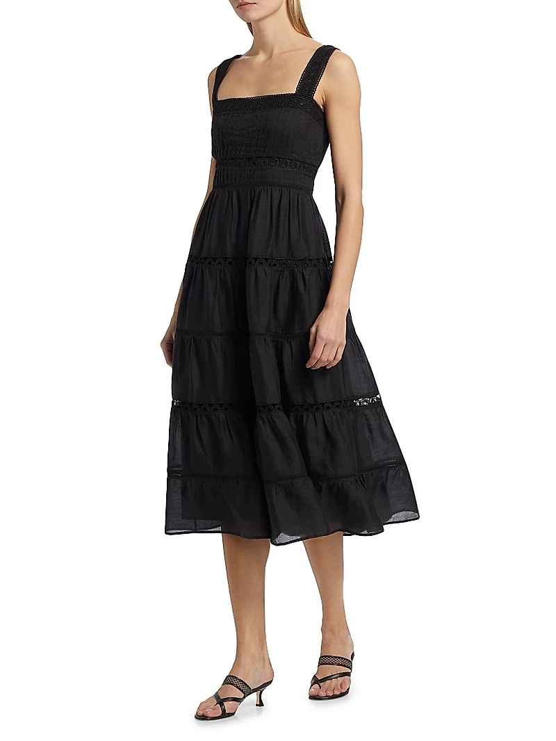 Lucien Tiered Ramie A-Line Midi-Dress