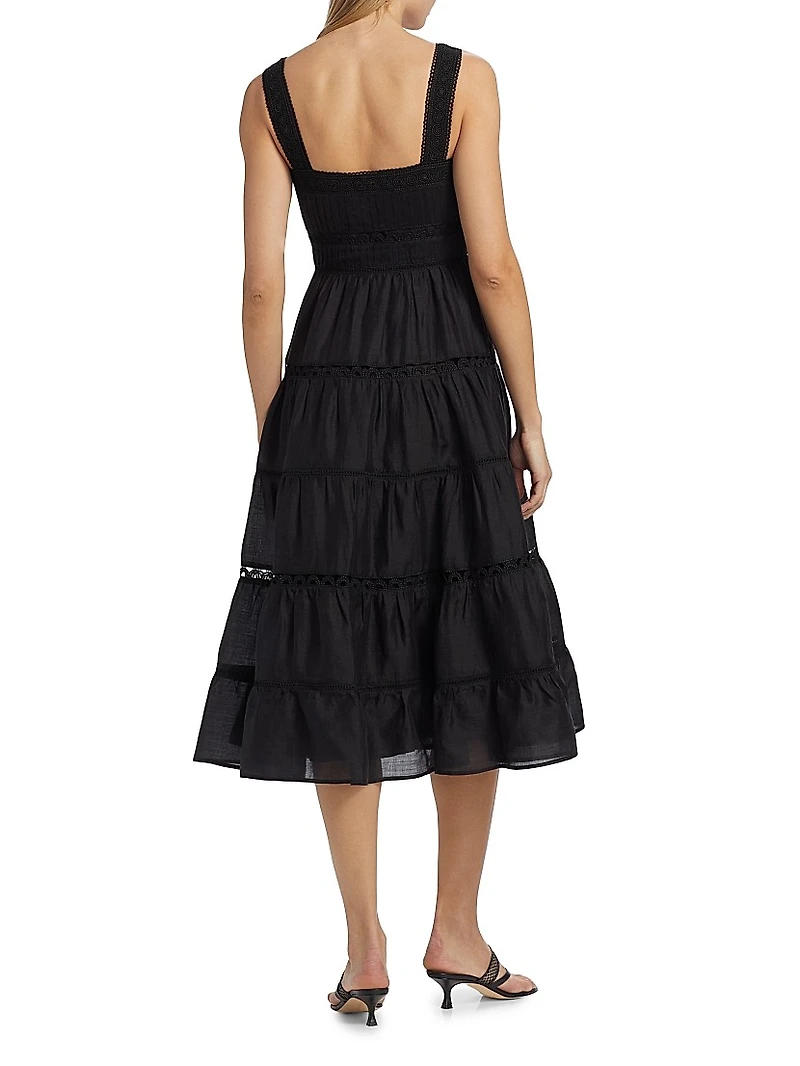 Lucien Tiered Ramie A-Line Midi-Dress