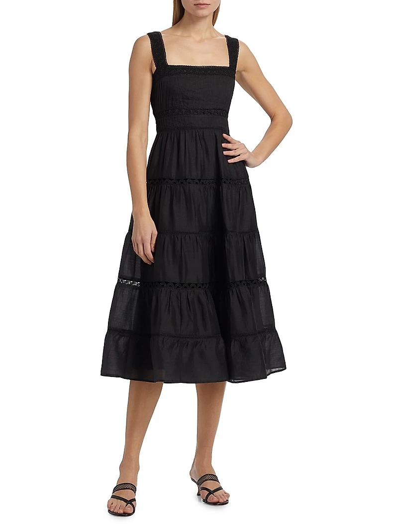 Lucien Tiered Ramie A-Line Midi-Dress