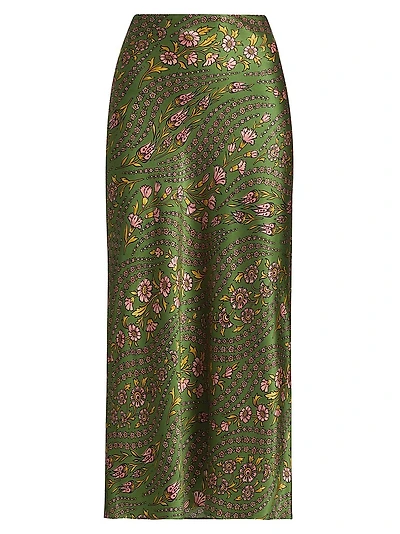 Clover Printed Silk-Blend Skirt