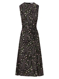 Viviana Gathered Floral Stretch-Silk Midi-Dress