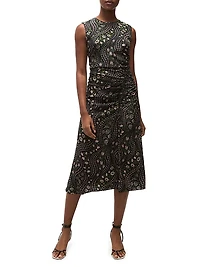 Viviana Gathered Floral Stretch-Silk Midi-Dress