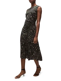 Viviana Gathered Floral Stretch-Silk Midi-Dress