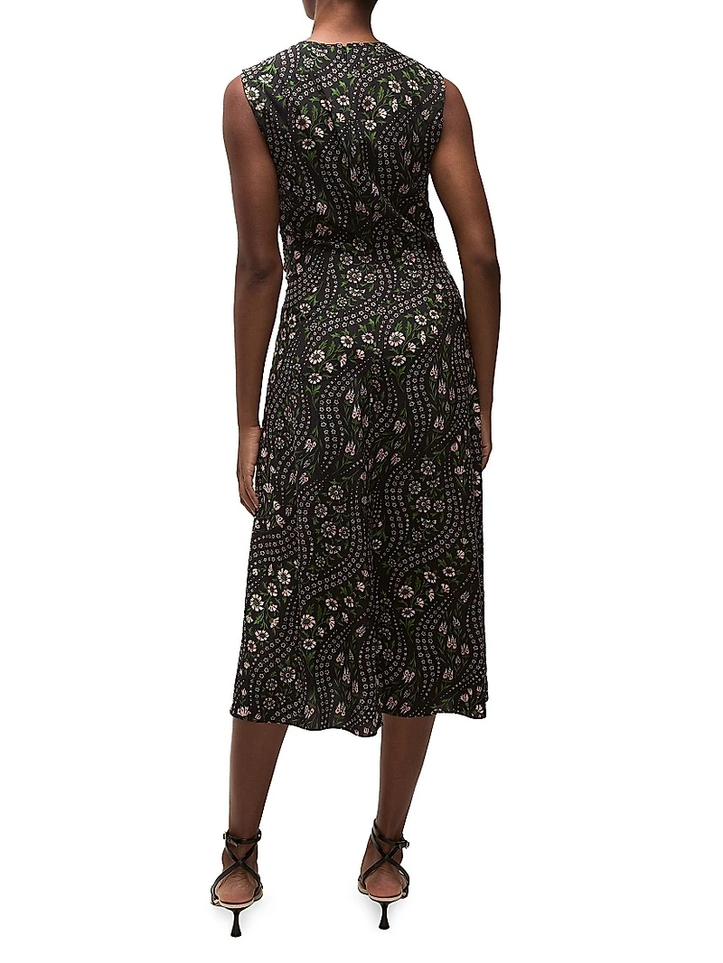 Viviana Gathered Floral Stretch-Silk Midi-Dress