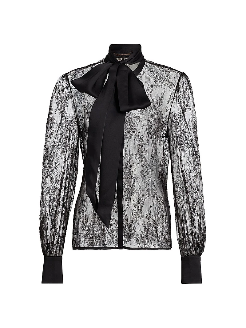 Lace Tie-Neck Blouse